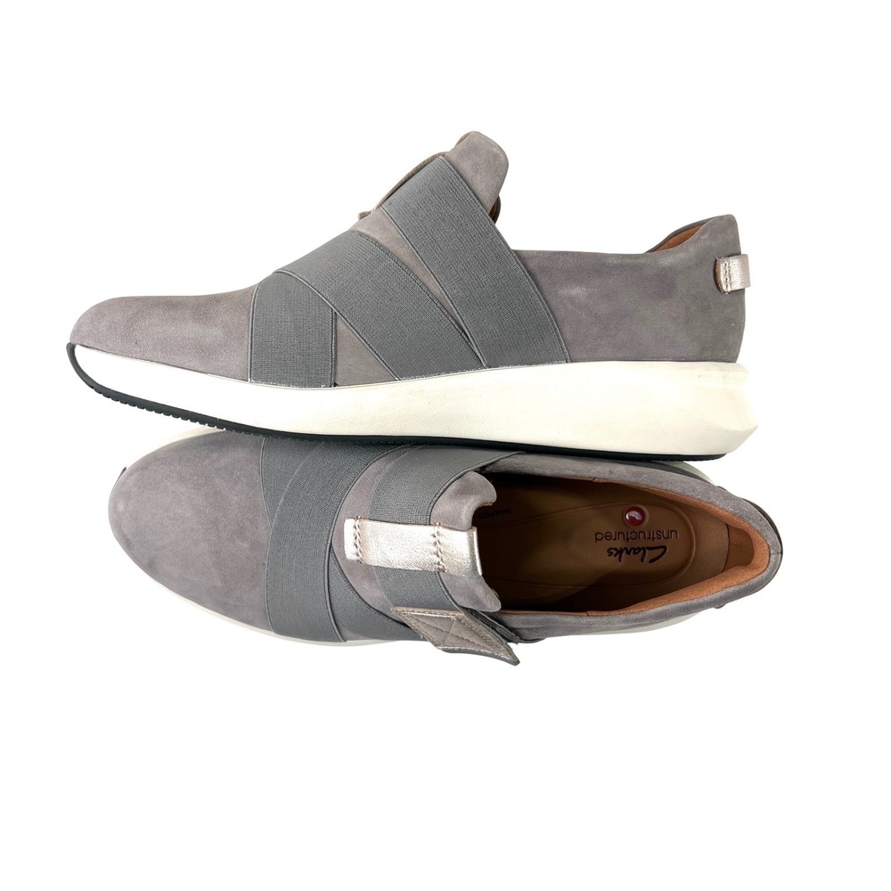 Clarks Un Rio Strap Women 8.5M Light Grey Nubuck Slip On Sneakers 261624144060